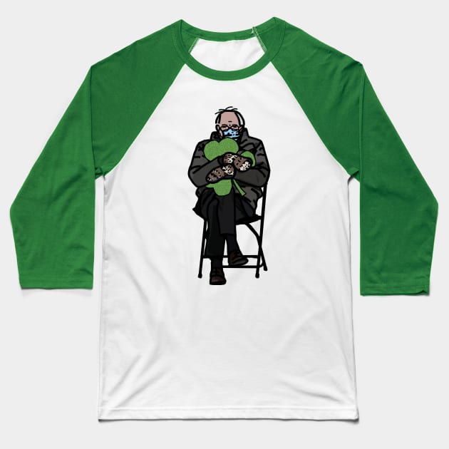 Bernie Sanders in Mittens Memes Holding Shamrock for St Patricks Day Baseball T-Shirt by ellenhenryart